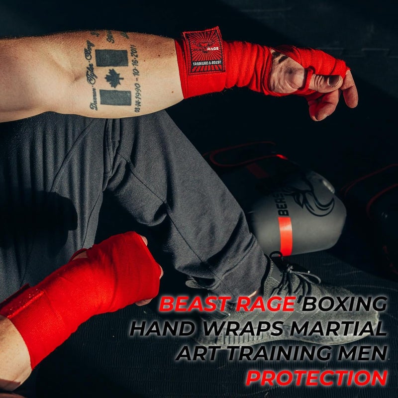 BEAST RAGE Boxing Hand Wraps for MMA Kickboxing Wrist Wraps Professional Adult 180" Semi-Elastic Martial Arts Inner Gloves Heavy Bag Handwraps Muay Thai Thumb Straps - Image 2